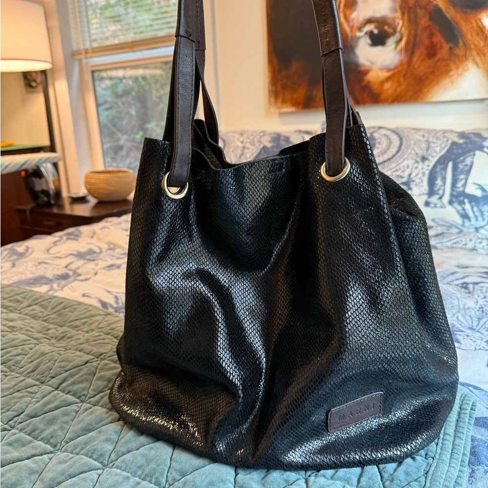 Marni Black Snakeskin Tote Bag